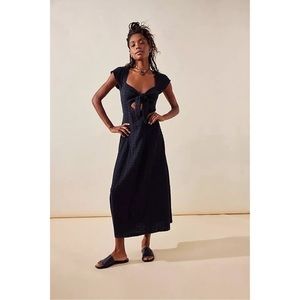 Free People! Nalani Midi Dress in Black NWOT!